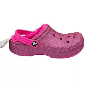 Crocs Baya Youth Girl's Faux Fur Glitter Clogs Size 3 (J3) Pink Slip-on